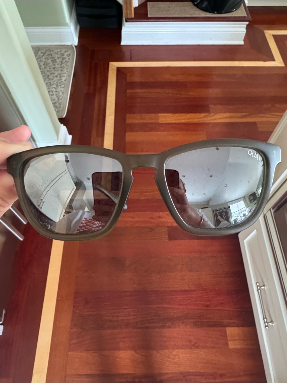 Quay Australia Olive Green Square Sunglasses with Mirror Lenses